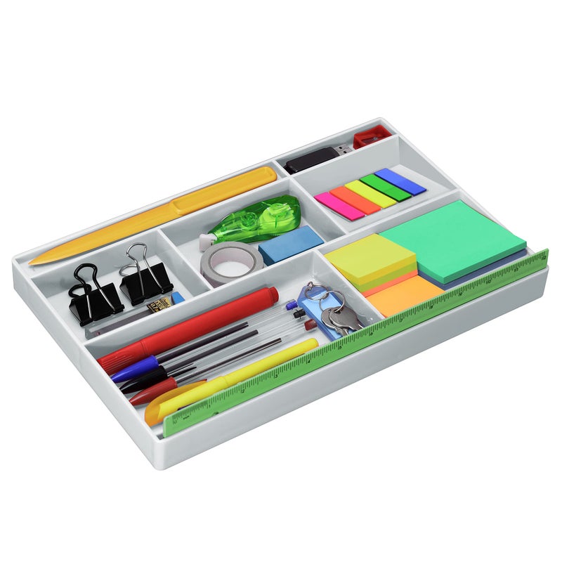 Acrimet Desk Drawer Organizer Tray with 8 compartments Bin Multi-Purpose for Desk Supplies and Accessories (Plastic) (White Color) - Image 1